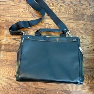 Jack Spade camo leather briefcase messenger bag black